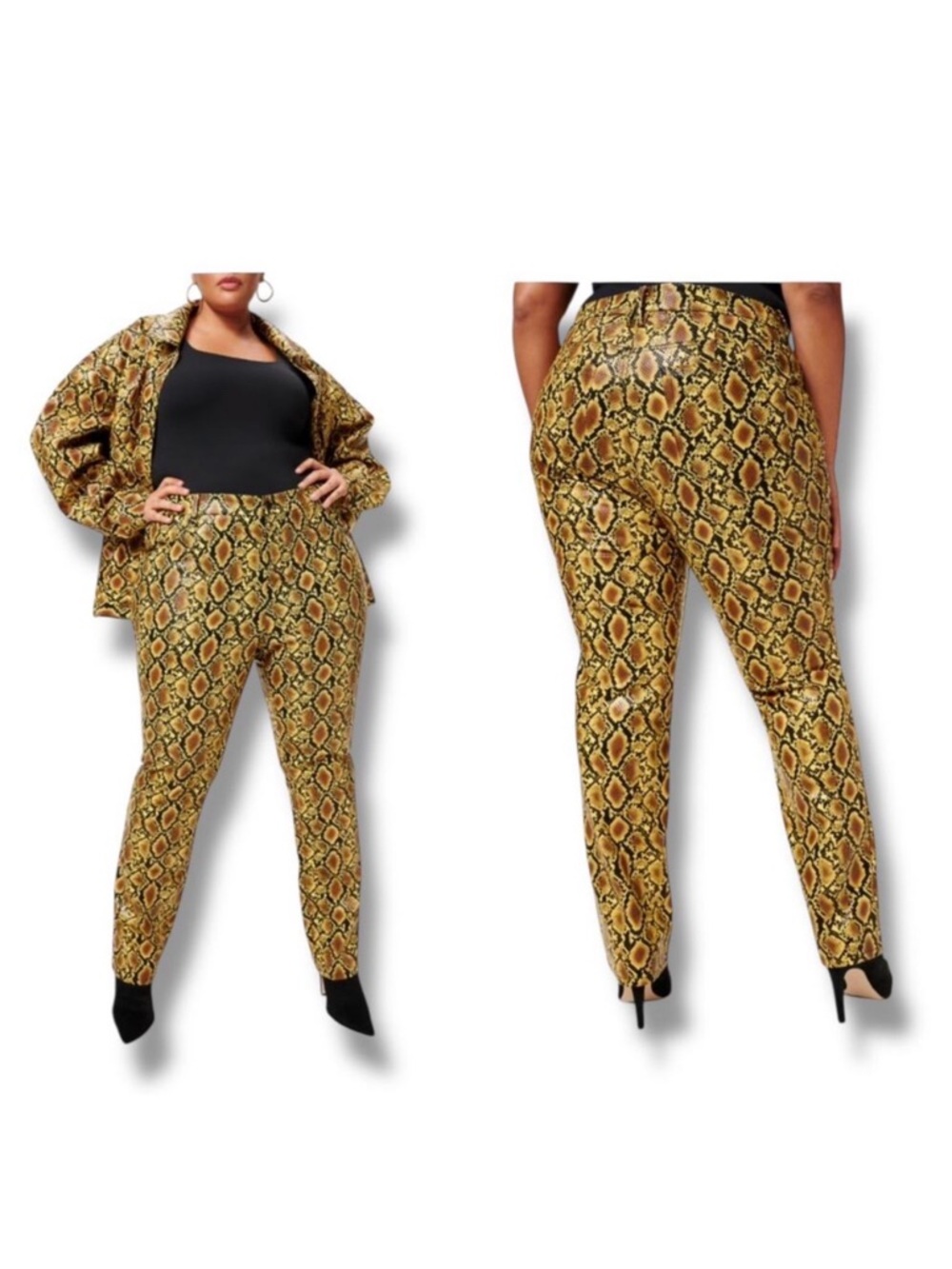 Good American faux leather snake print straight leg high rise pants